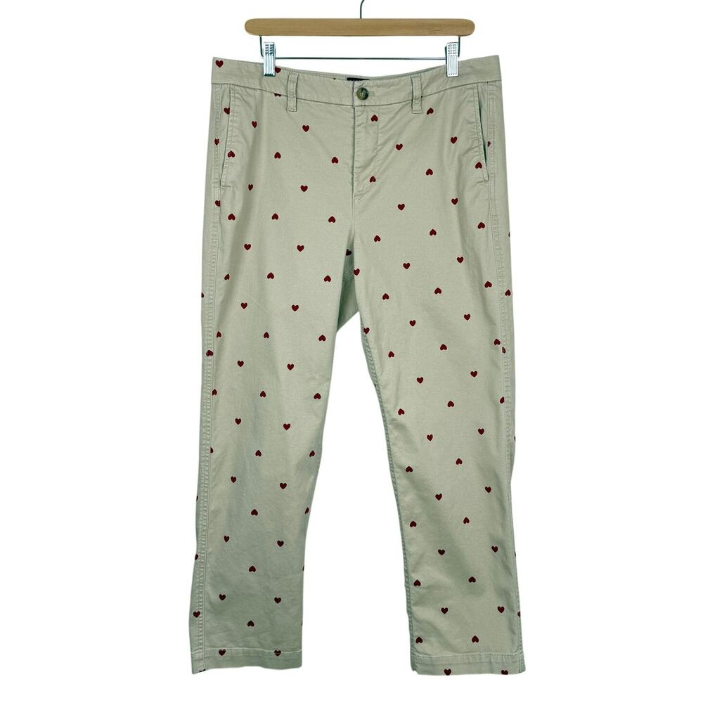 J.Crew High Rise Girlfriend Chino Cropped Pants Size 12 Heart Print Valentine